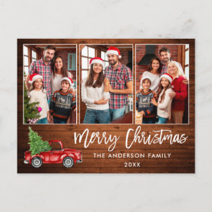 Brush Script Wood 3 Photo Christmas Truck Postcard
