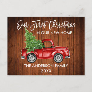 Brush Script Wood First Christmas New Home Truck Postcard