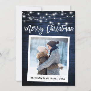 Brush Script Wood Instant Camera Couple Christmas Holiday Card