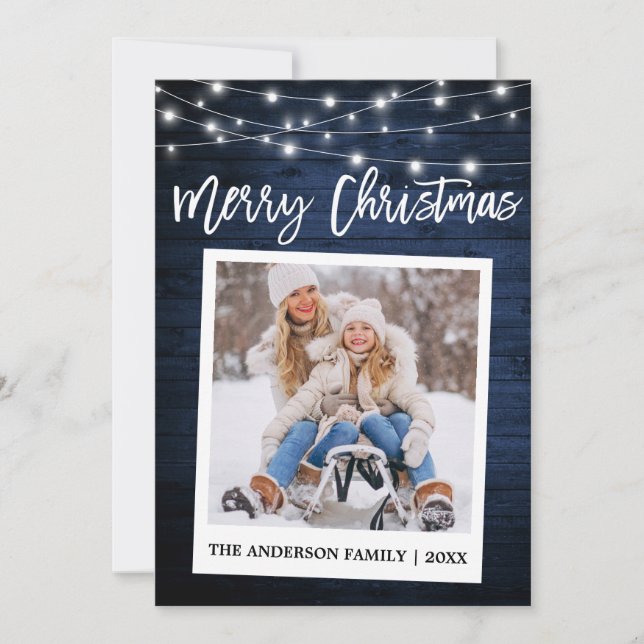 Brush Script Wood Instant Camera Photo Christmas Holiday Card (Front)