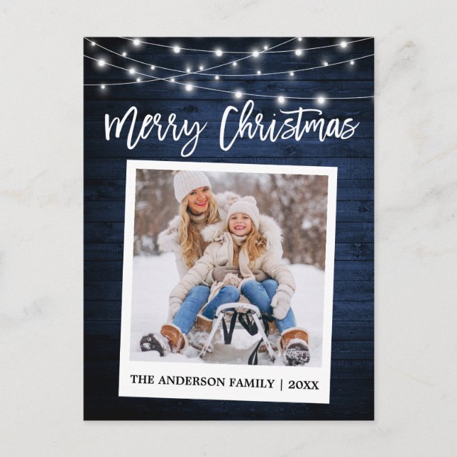 Brush Script Wood Instant Camera Photo Christmas Postcard (Front)