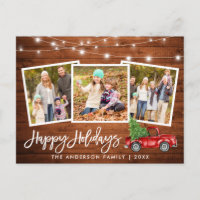 Brush Script Wood Lights Truck 3 Photo Holiday