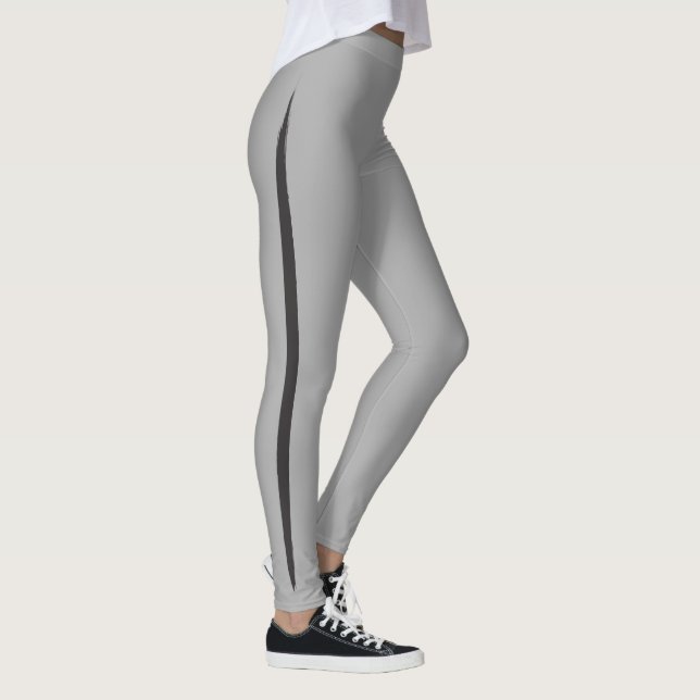 Brush Side Stripe Elegant Sporty Grey + Black Leggings (Right)