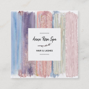 *~* Brush Splash Stripe Gold Glitter Rose Bud Square Business Card