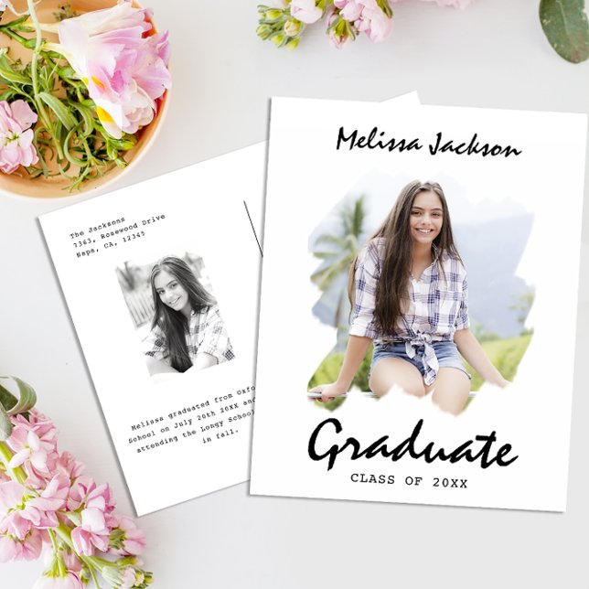 Brush Stroke Add Your Own 2 Photo Graduation Announcement Postcard (Creator Uploaded)