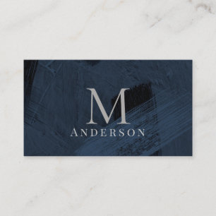 Brush Stroke Blue Masculine Double Monogram Business Card