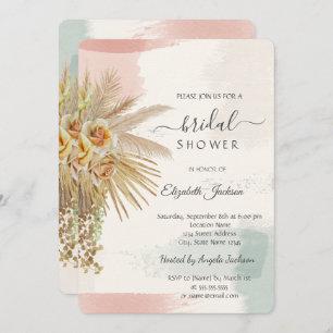 Brush Stroke,Boho Flowers Bridal Shower  Invitation