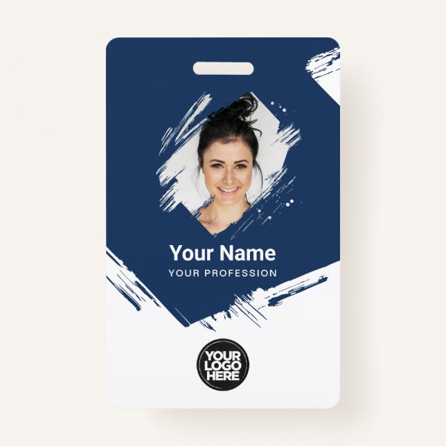 Brush Stroke Employee Photo, Bar Code, Logo, Name ID Badge (Front)