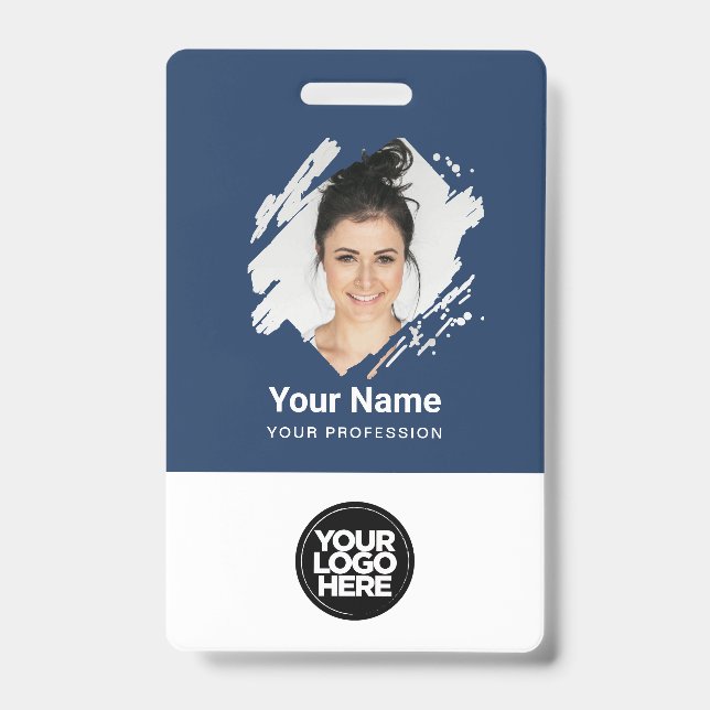 Brush Stroke Employee Photo, Bar Code, Logo, Name ID Badge (Front)