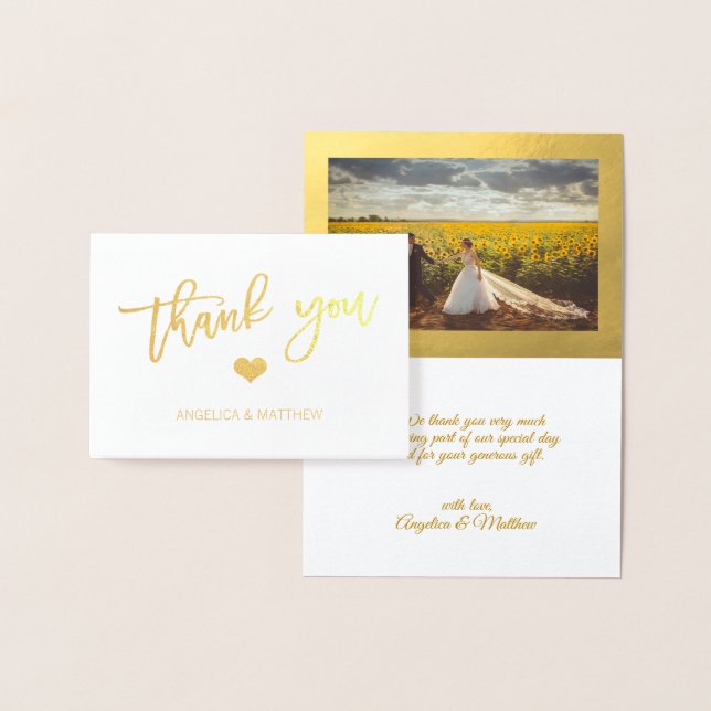 Brush Stroke Gold Foil THANK YOU Wedding | PHOTO Foil Card (Display)