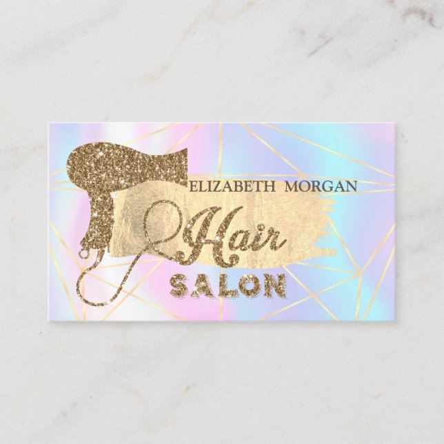 Brush Stroke,Lines, Holographic,Glitter Hairdryer Business Card (Front)