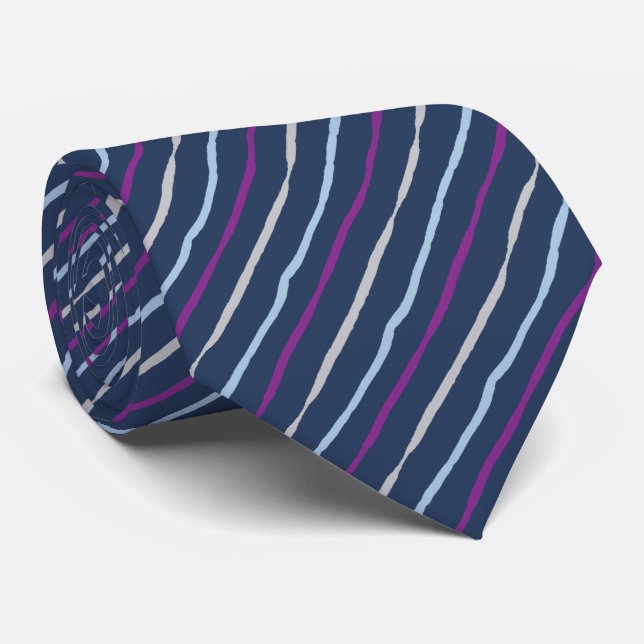 Brush Stroke Striped Navy & Violet Two-sided Tie (Rolled)