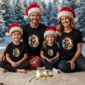 Brush Stroke Surfer Cat Santa Tropical Christmas T-Shirt