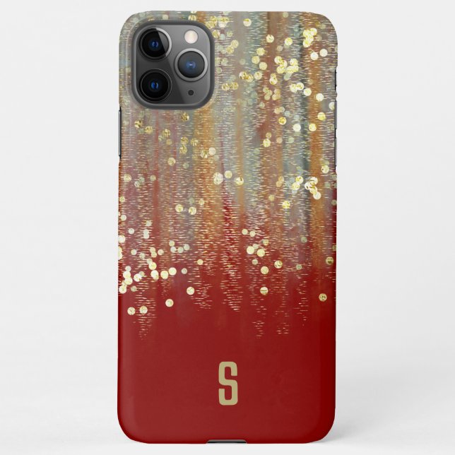 Brush Strokes and Confetti Dots with Gold Monogram iPhone Case (Back)