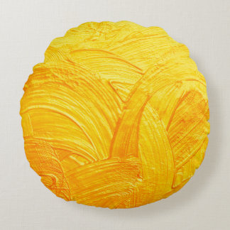 Brush strokes and curves gold abstract background round cushion