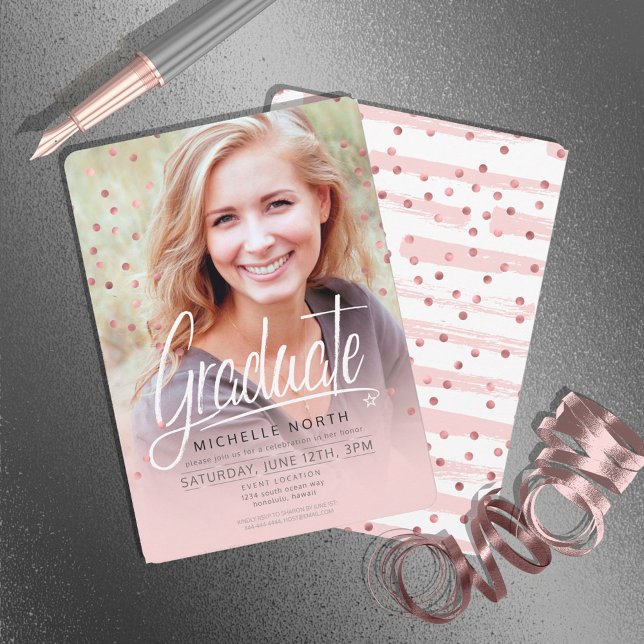 Brush Strokes & Confetti Rose Gold ID511 Invitation (Creator Uploaded)