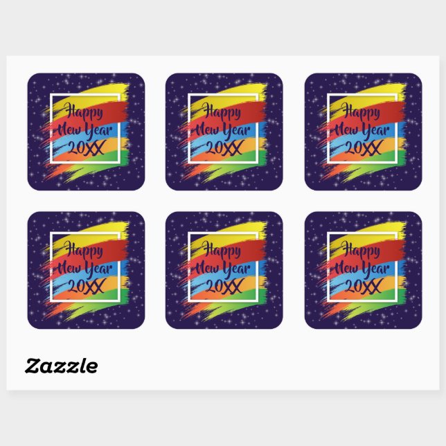 Brush Strokes Happy New Year 20xx Party   Square Sticker (Sheet)