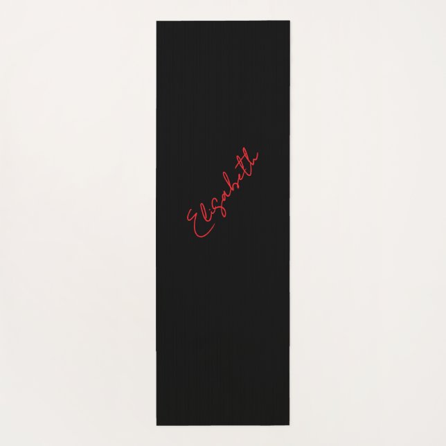 Brush Strokes in red, black and white & your name Yoga Mat (Back)