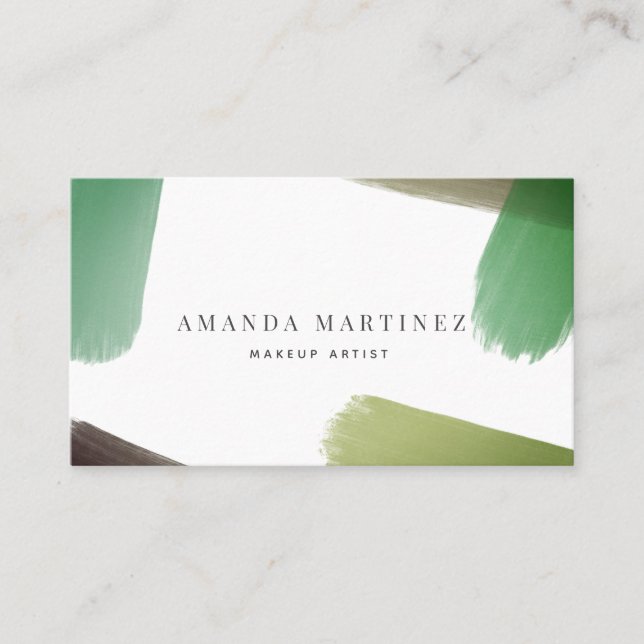 Brush Strokes Modern White x Green Business Card (Front)