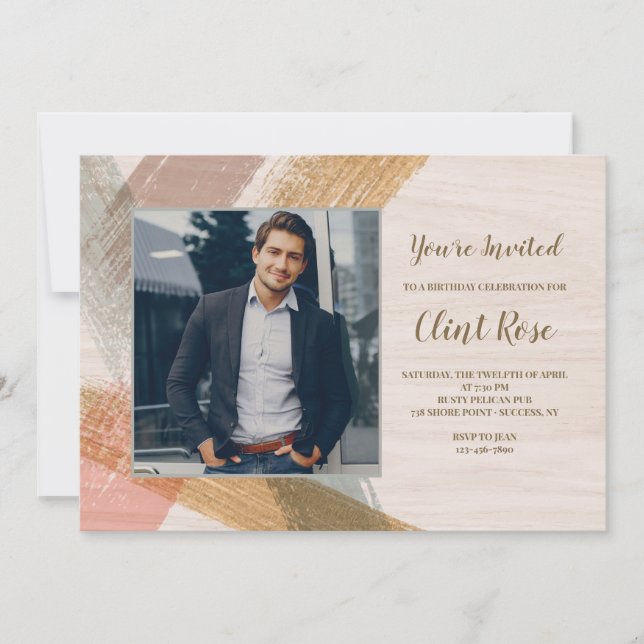 Brush Strokes Photo Birthday Party Invitation (Front)