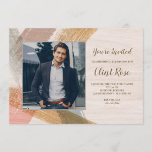 Brush Strokes Photo Birthday Party Invitation