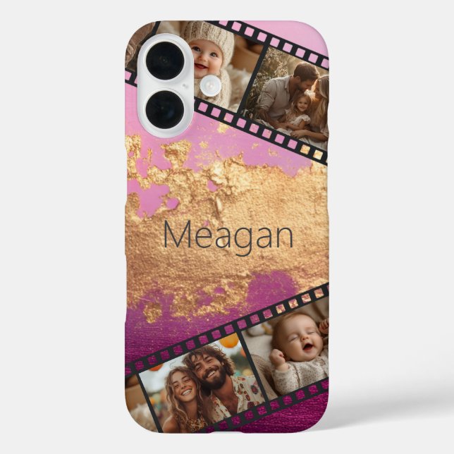 Brush Strokes Pink & Gold Film Strip Photo  Case-Mate iPhone Case (Back)