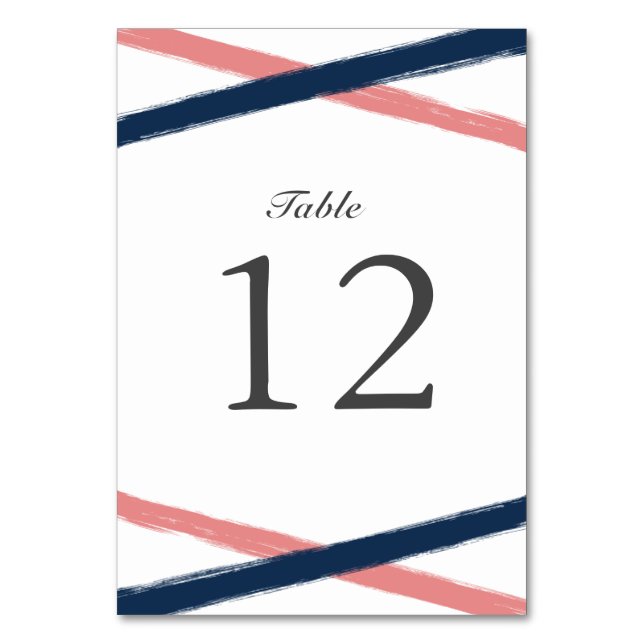 Brush Strokes Table Number Card | Navy Coral (Back)