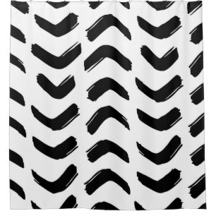 Brush strokes vintage seamless pattern. Black and  Shower Curtain