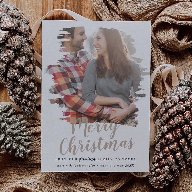 Brush Tan Merry Christmas From Our Growing Family Holiday Card (Creator Uploaded)