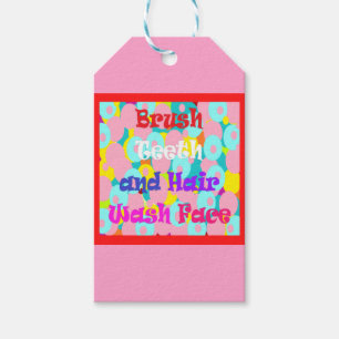 Brush Teeth Hair Wash Face fun kids bright design  Gift Tags