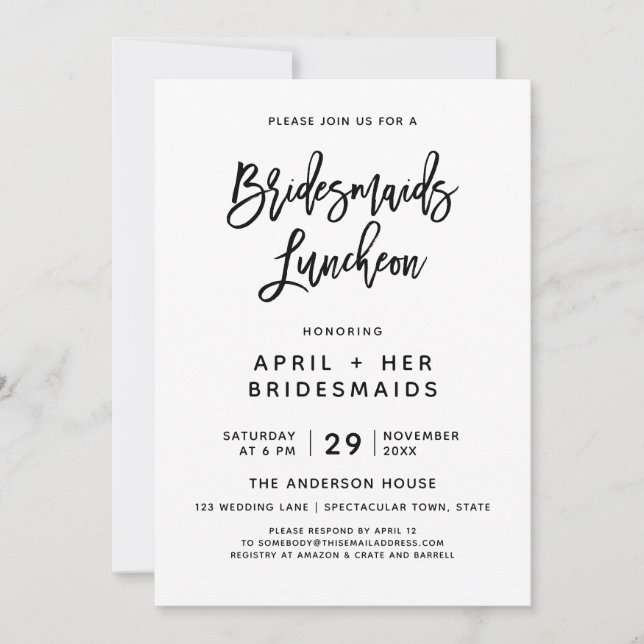 Brush Typography Bridesmaids Luncheon Invitation (Front)