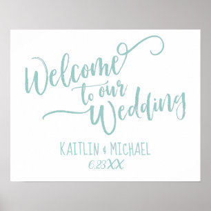 Brush Wedding Welcome Sign   Light Turquoise