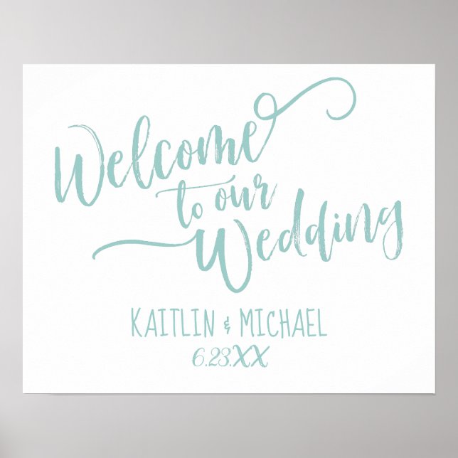 Brush Wedding Welcome Sign | Light Turquoise (Front)