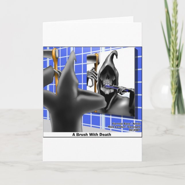Brush With Death Funny Halloween Cartoon Gifts Card (Front)