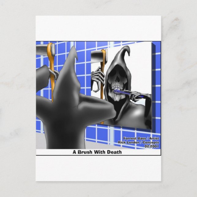 Brush With Death Funny Halloween Cartoon Gifts Postcard (Front)