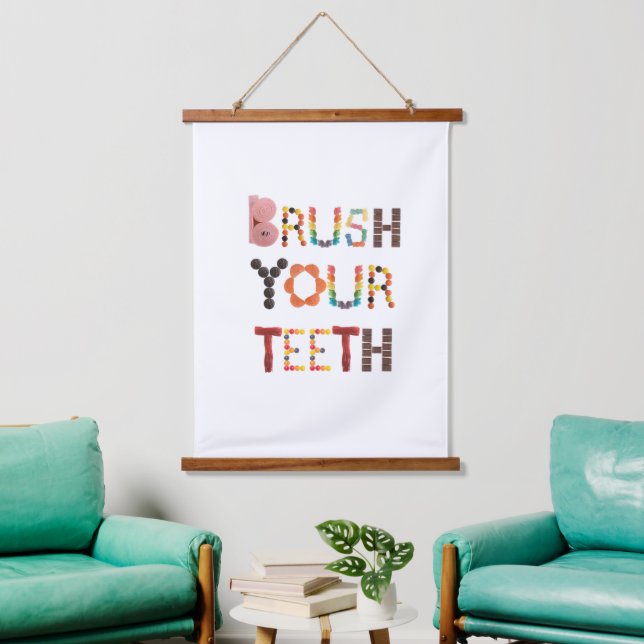 Brush your Teeth - Candy Font Dental Health Remind Hanging Tapestry (Living Room)