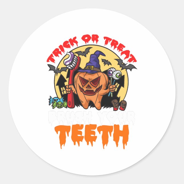Brush Your Teeth Funny Dental Hygienist Pun Classic Round Sticker (Front)