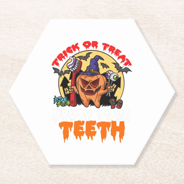 Brush Your Teeth Funny Dental Hygienist Pun Paper Coaster (Front)