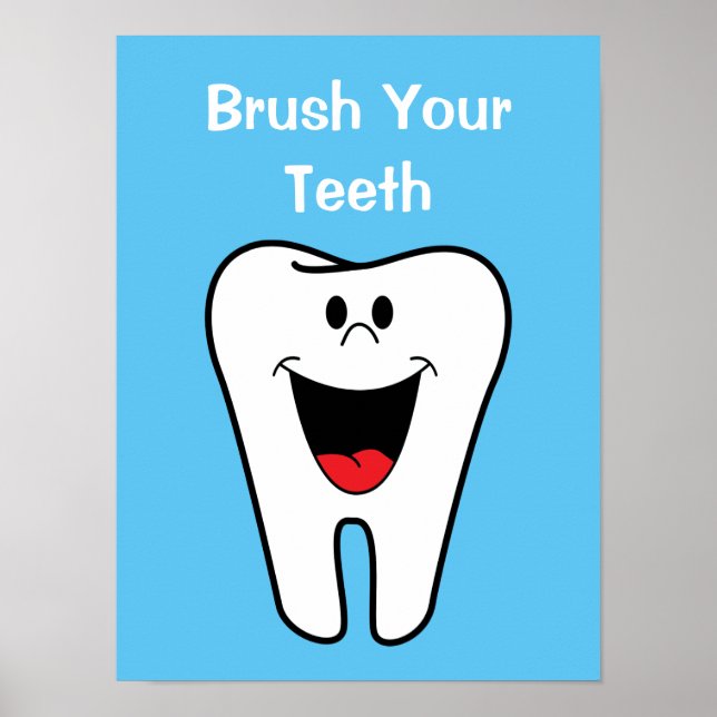 Brush Your Teeth Kids Cartoon Tooth Dentist Office Poster (Front)