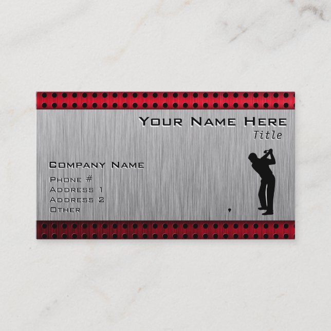 Brushed Aluminium look Golfer Business Card (Front)