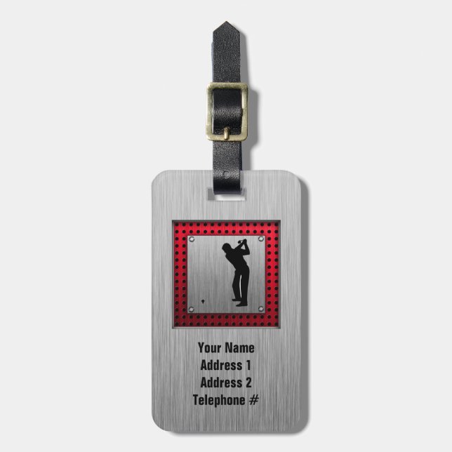 Brushed Aluminium look Golfer Luggage Tag (Front Vertical)