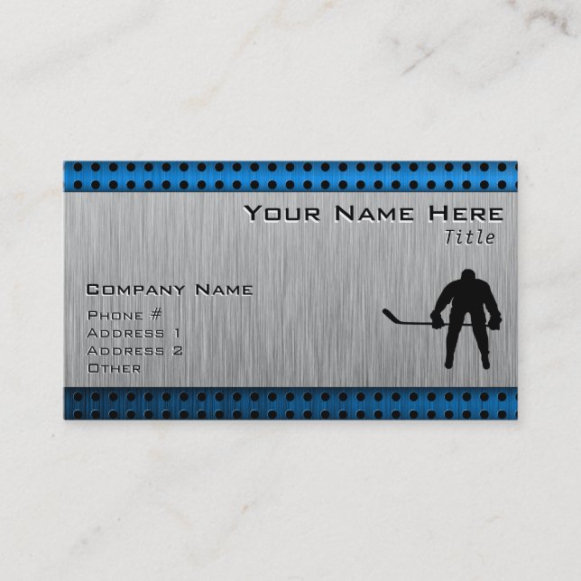 Brushed Aluminium look Hockey Business Card (Front)