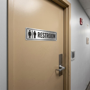Brushed Aluminium Look Restroom Sign Bumper Sticker