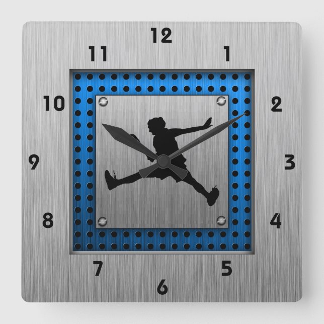 Brushed Aluminium look Tennis Square Wall Clock (Front)