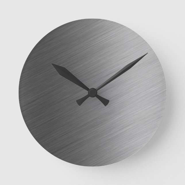 Brushed Aluminium Metal Look Round Clock (Front)