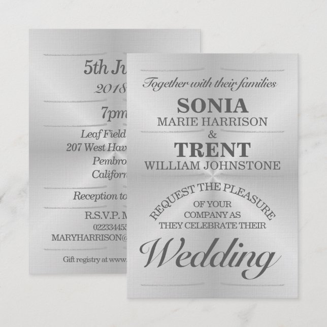 Brushed Aluminium Modern Wedding Invitation (Front/Back)