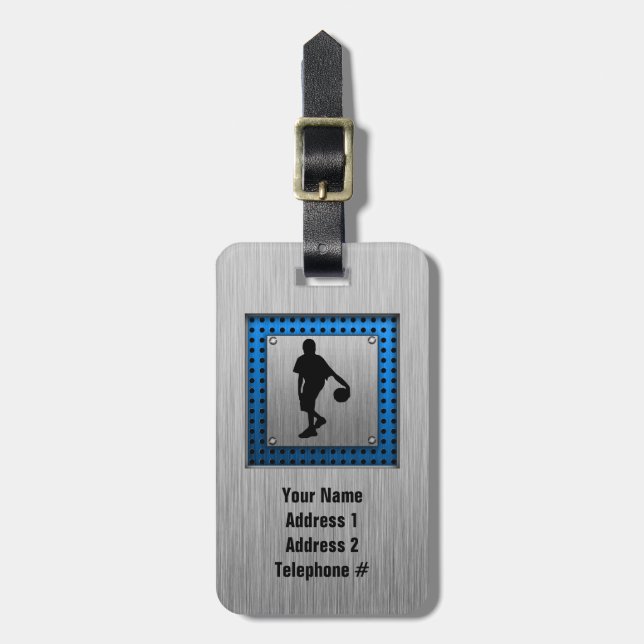 Brushed ALuminum look Basketball Player Luggage Tag (Front Vertical)