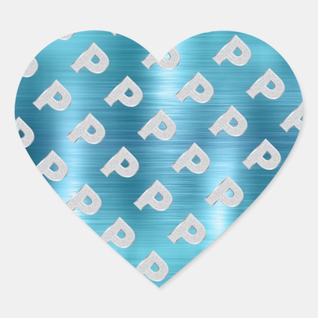 Brushed Aqua Silver Letter P Heart Sticker (Front)