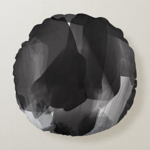 Brushed Black and white Painted Abstract Backgroun Round Cushion