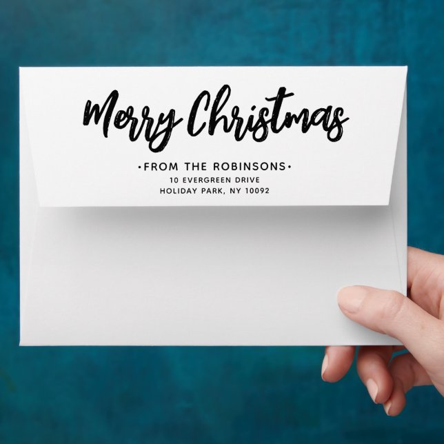 Brushed Black and White Return Address Christmas Envelope (Hand)